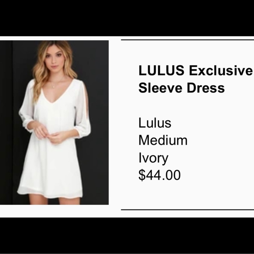 Lulu’s Small Ivory White V-Neck Dress w Peekaboo Long Sleeves Graduation - Picture 6 of 7